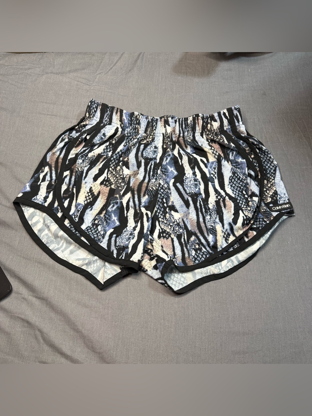 Calvin Klein Black, White & Taupe Animal-Print Athletic Shorts